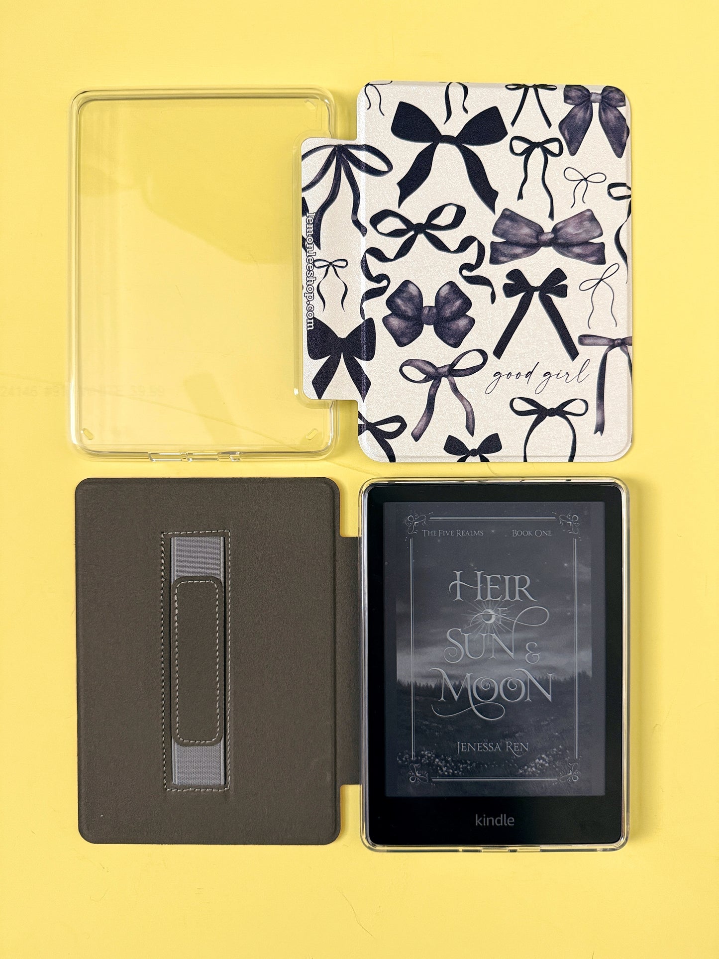 The Best of Both Kindle Case Cover with Clear Back and Cover Strap - Good Girl Bows - 11th + 12th Gen Paperwhite and Kindle Basic