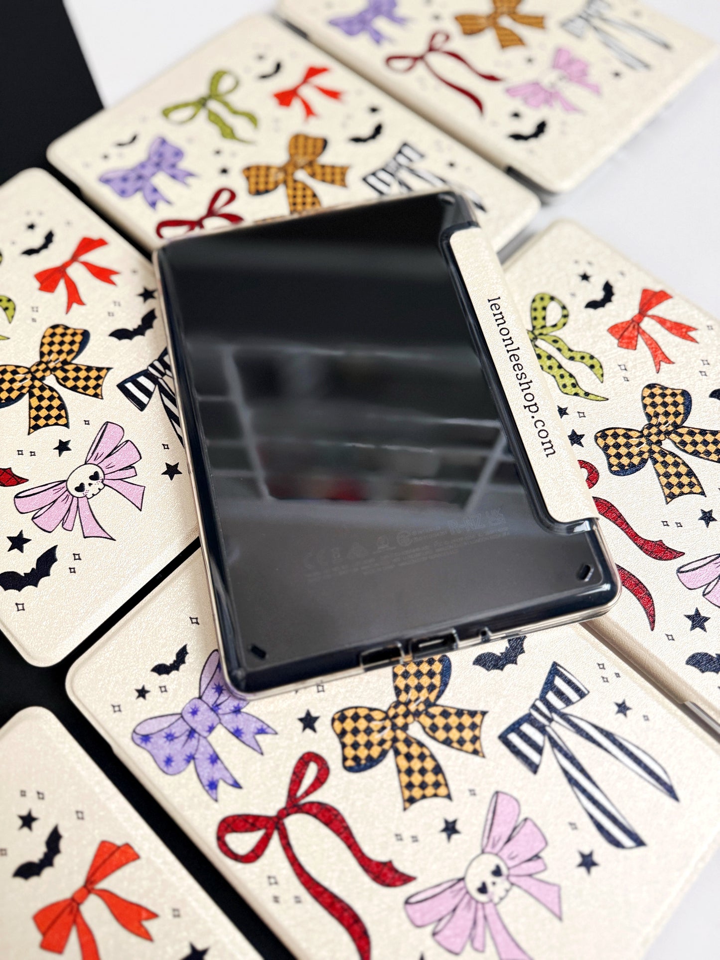 The Best of Both Kindle Case Cover with Clear Back and Cover Strap - Spooky Bows + Bats - 11th + 12th Gen Paperwhite/Colorsoft