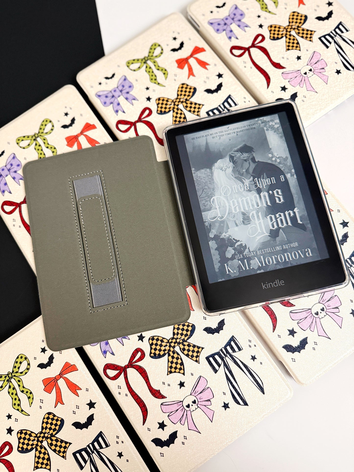 The Best of Both Kindle Case Cover with Clear Back and Cover Strap - Spooky Bows + Bats - 11th + 12th Gen Paperwhite/Colorsoft
