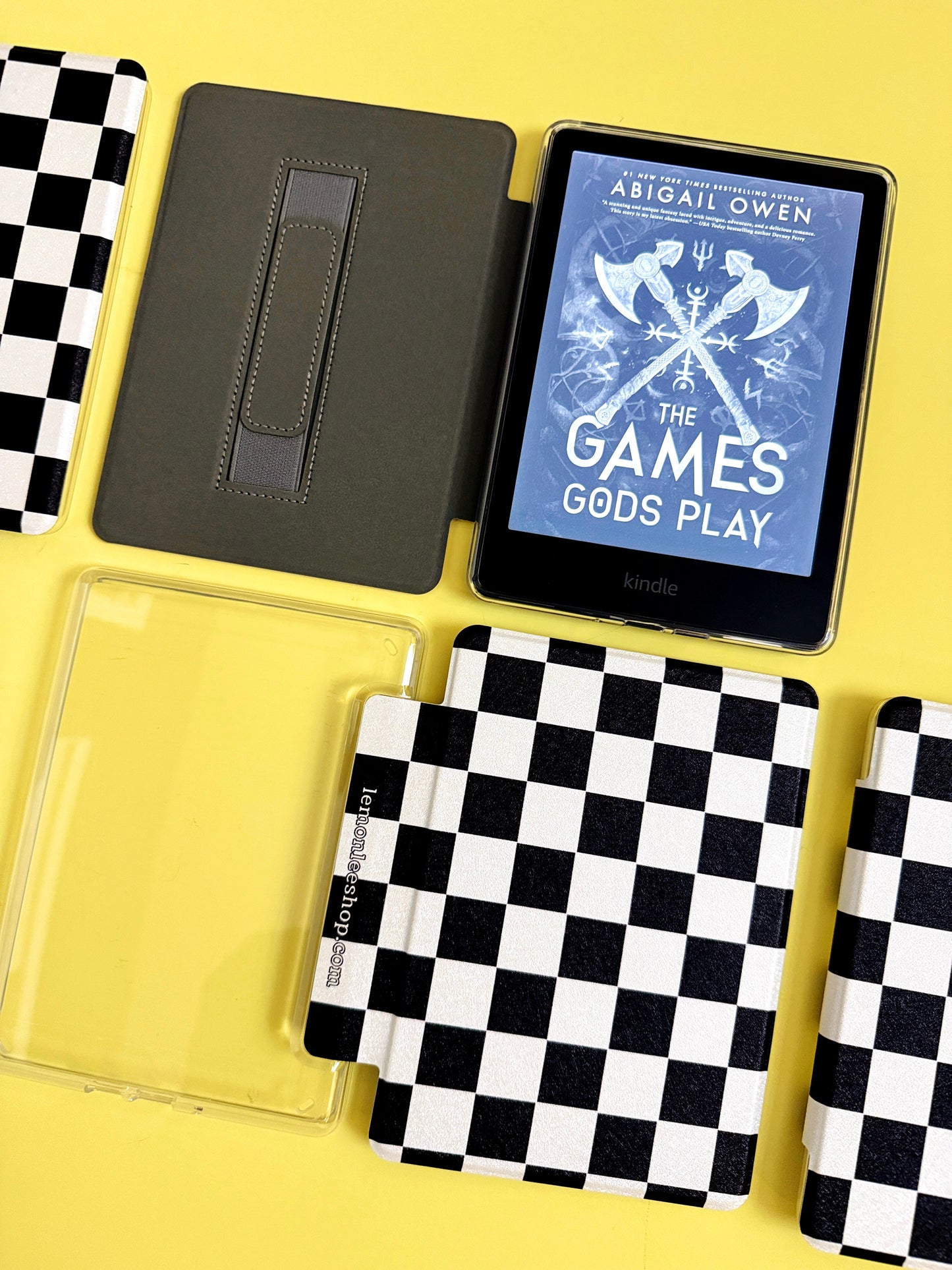 The Best of Both Kindle Case Cover with Clear Back and Cover Strap - Classic Checkers - 10th + 11th + 12th Gen Paperwhite, Kindle Basic, and Kindle Oasis