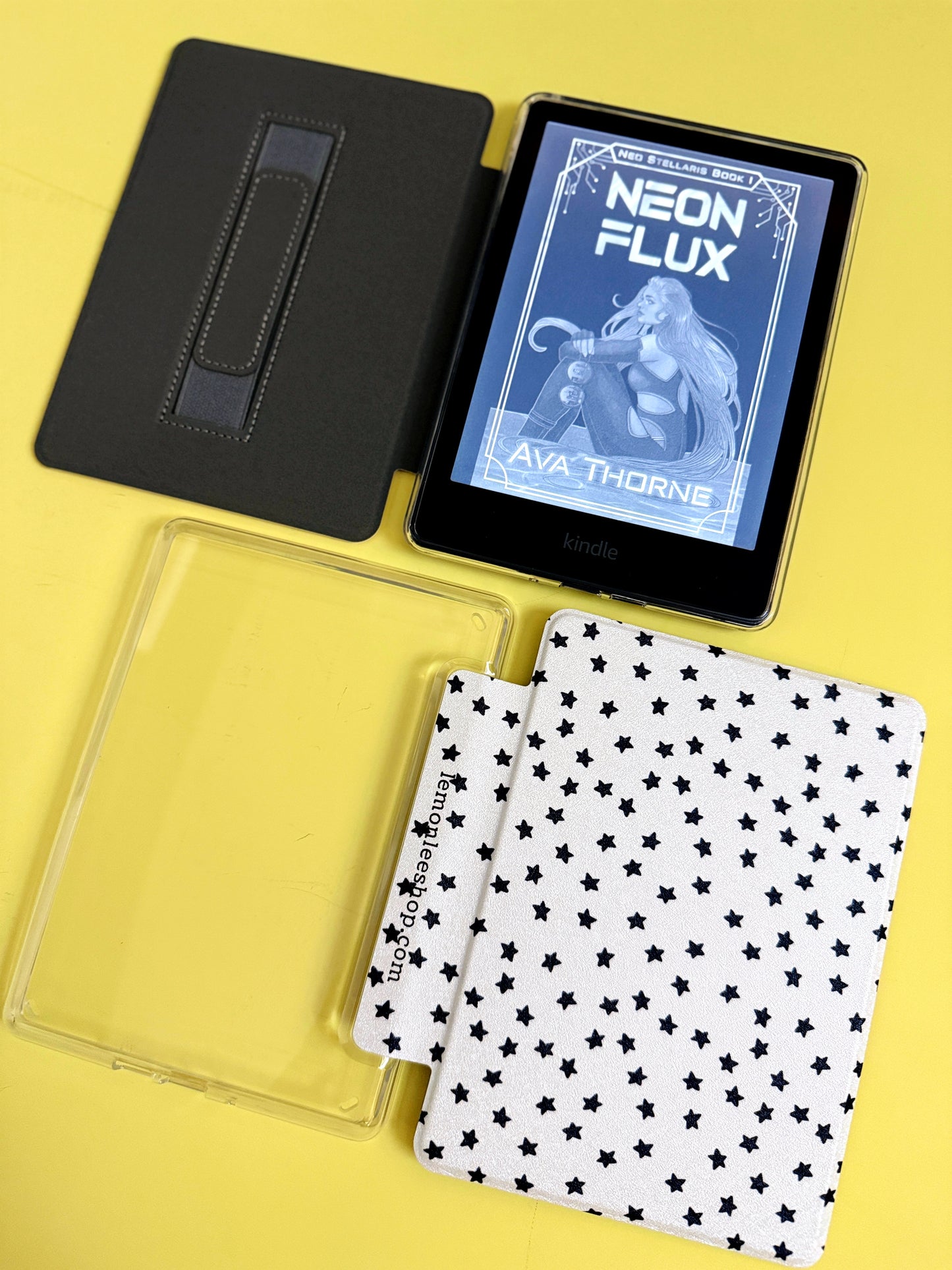 The Best of Both Kindle Case Cover with Clear Back and Cover Strap - Mini Stars - 11th + 12th Gen Paperwhite/Colorsoft