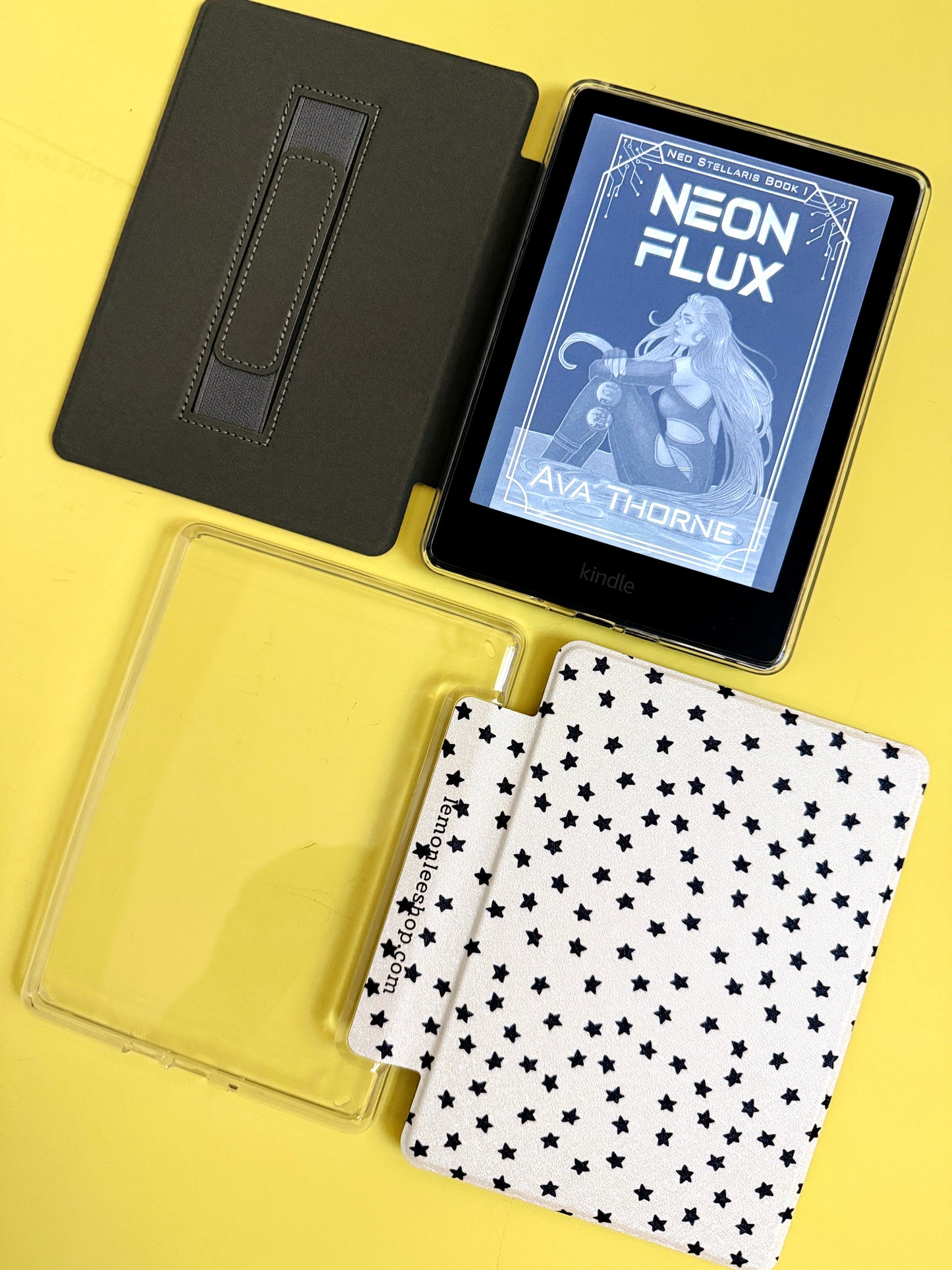 The Best of Both Kindle Case Cover with Clear Back and Cover Strap - Mini Stars - 11th + 12th Gen Paperwhite/Colorsoft