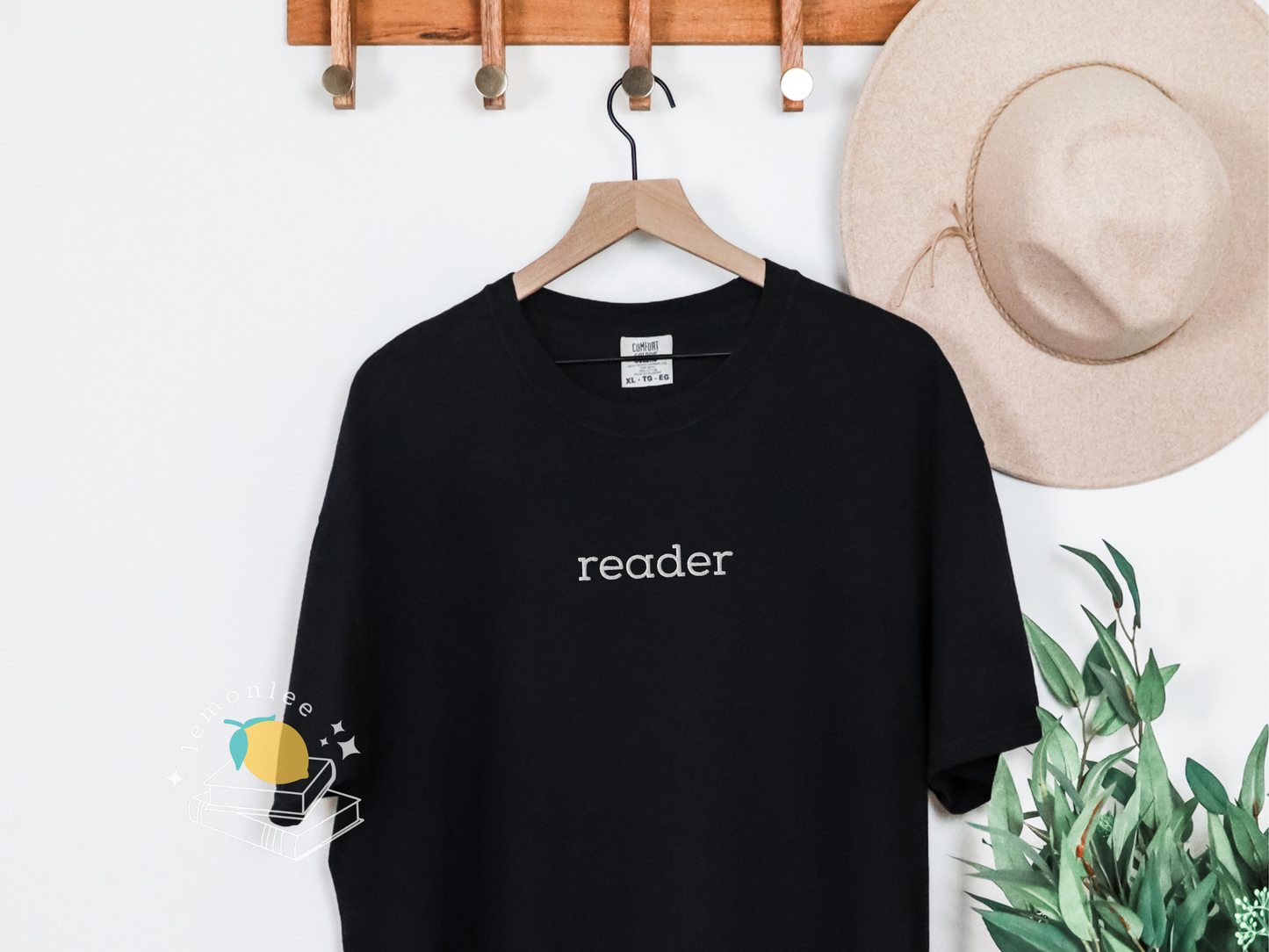 "Reader" Embroidered Comfort Colors Tee - White Embroidery