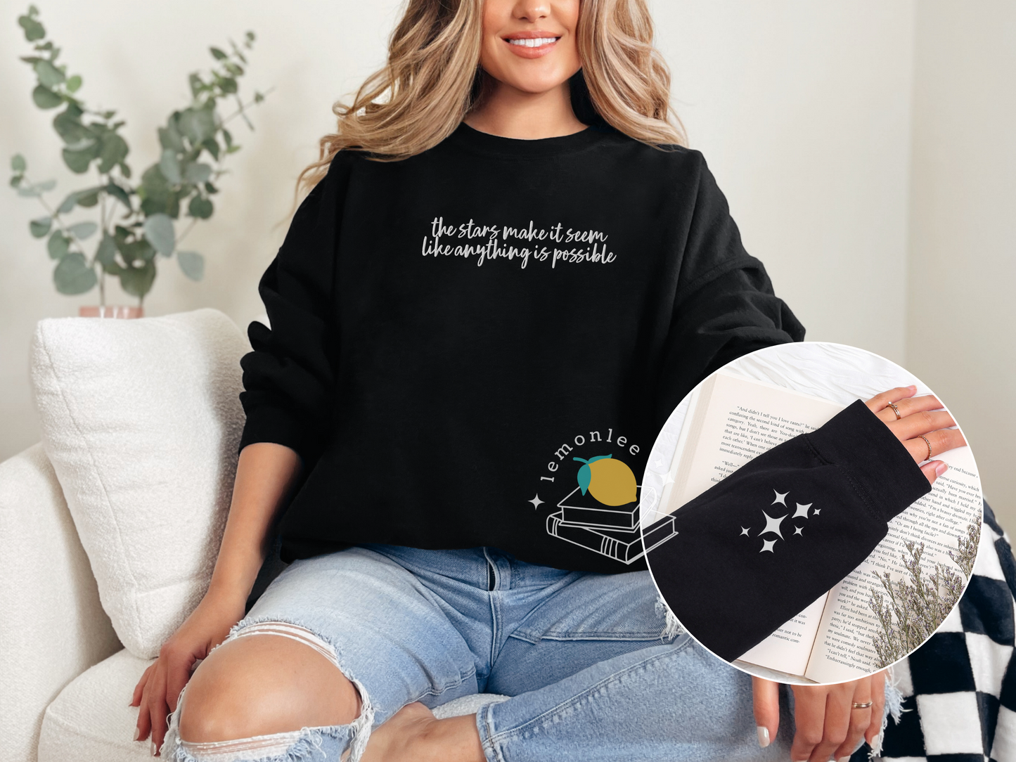 *Officially Licensed by Ashley Claire* Rise of Night Quote Embroidered Crewneck Sweater