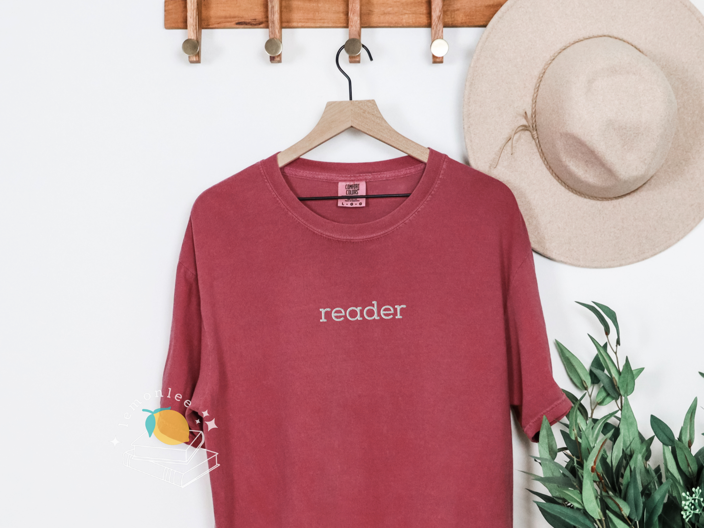 "Reader" Embroidered Comfort Colors Tee - White Embroidery