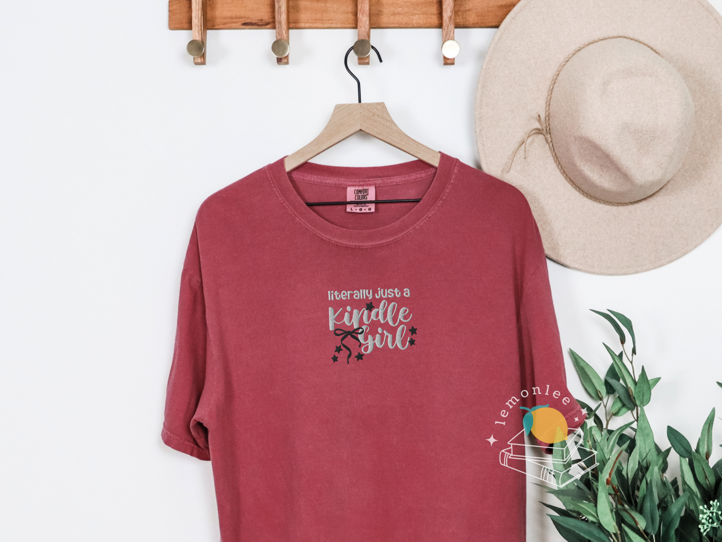 Literally Just A Kindle Girl Embroidered Comfort Colors Tee