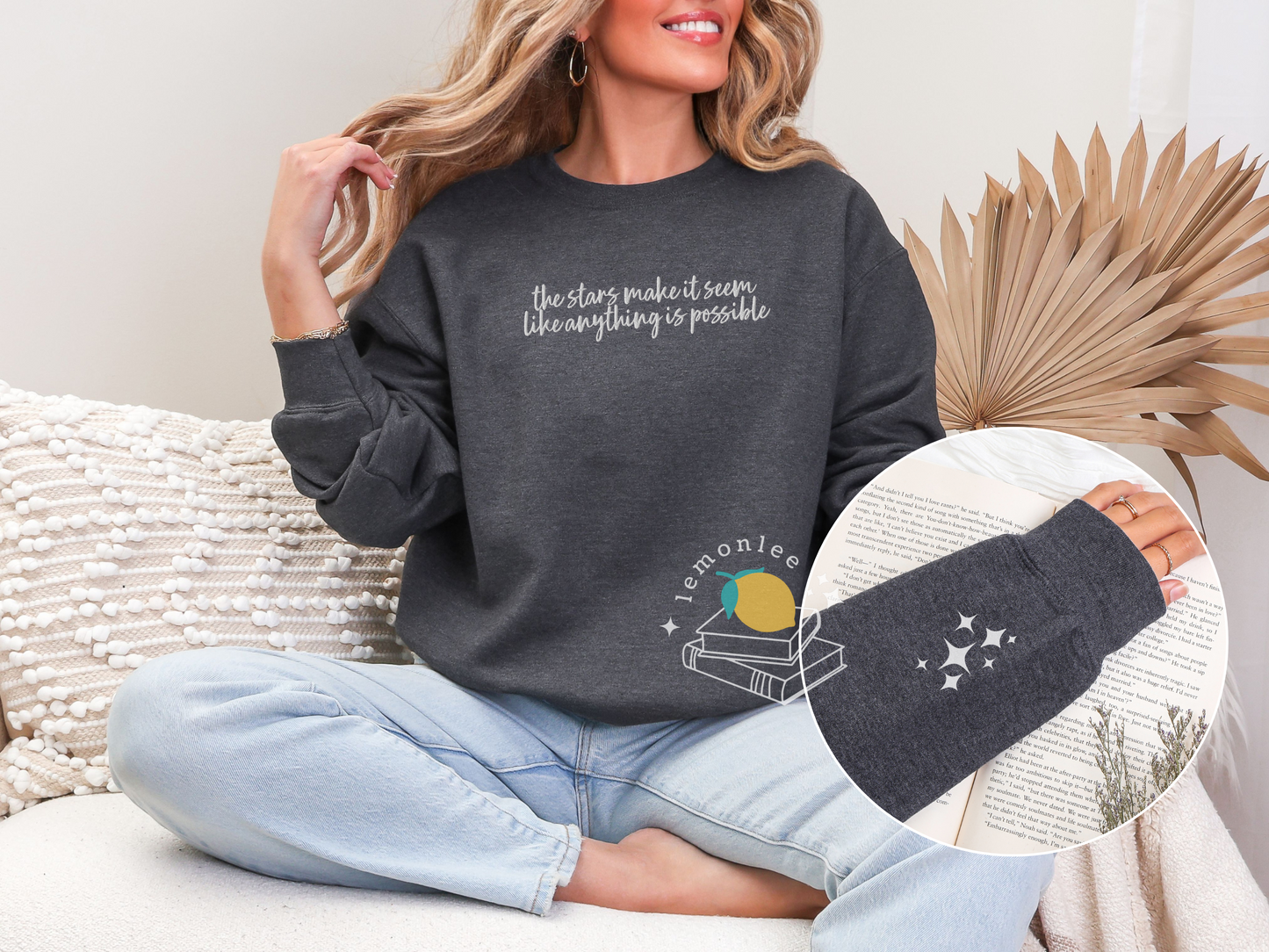 *Officially Licensed by Ashley Claire* Rise of Night Quote Embroidered Crewneck Sweater