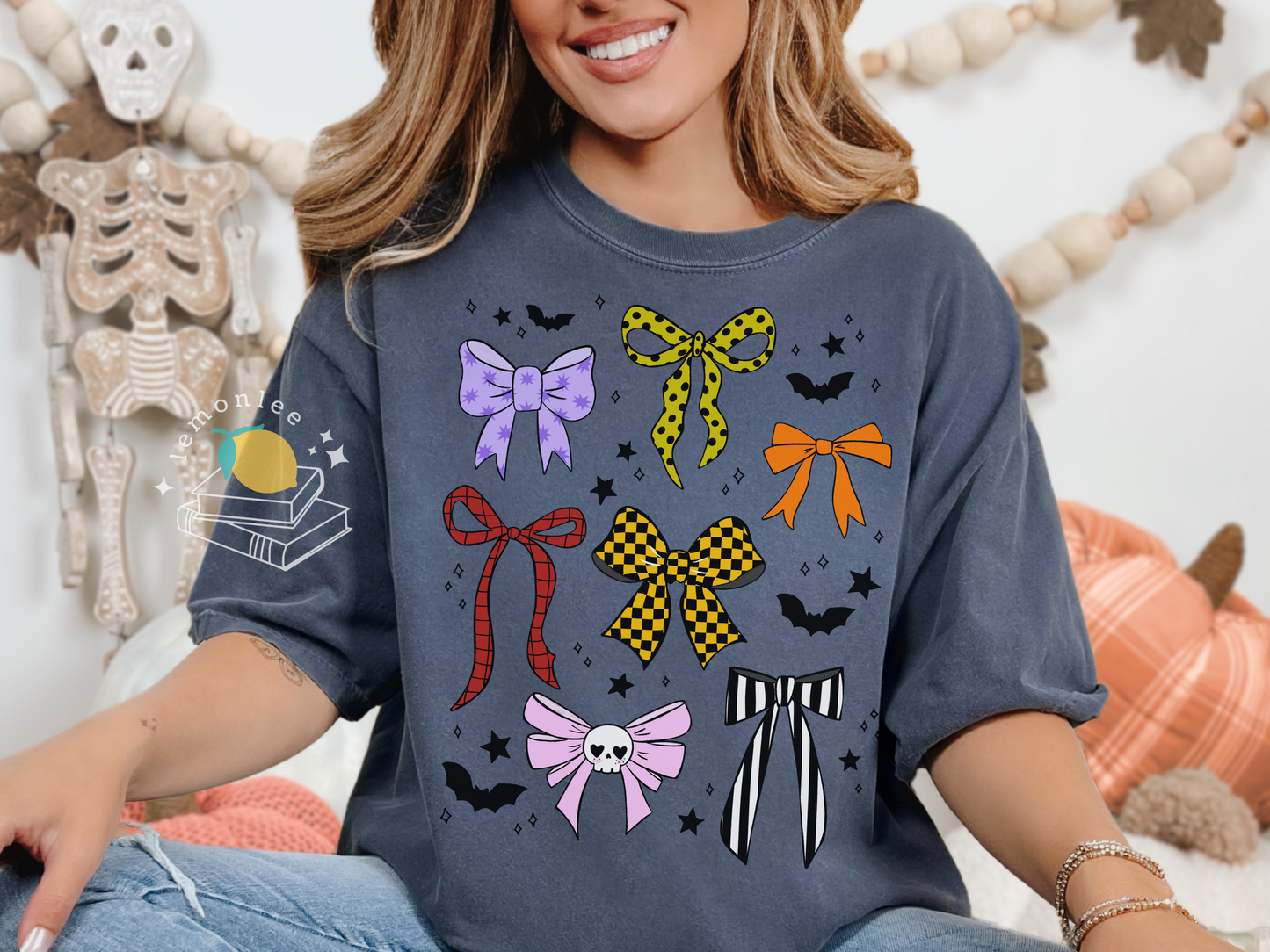 Spooky Cute Halloween Bows & Bats Comfort Colors Tee