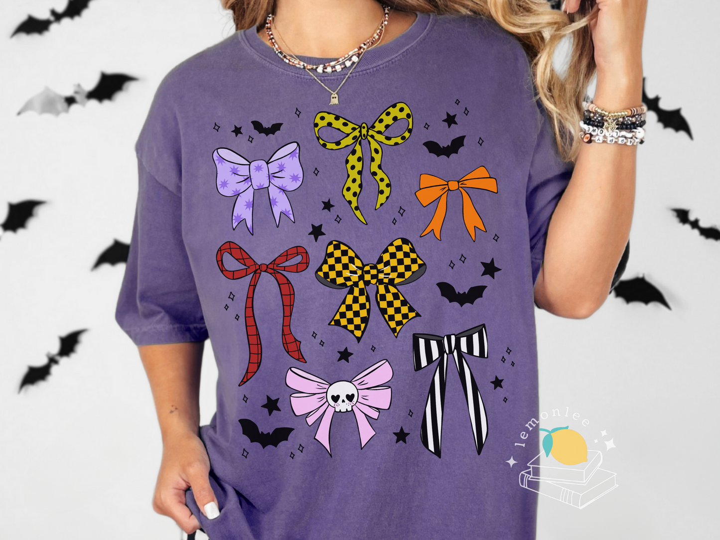 Spooky Cute Halloween Bows & Bats Comfort Colors Tee
