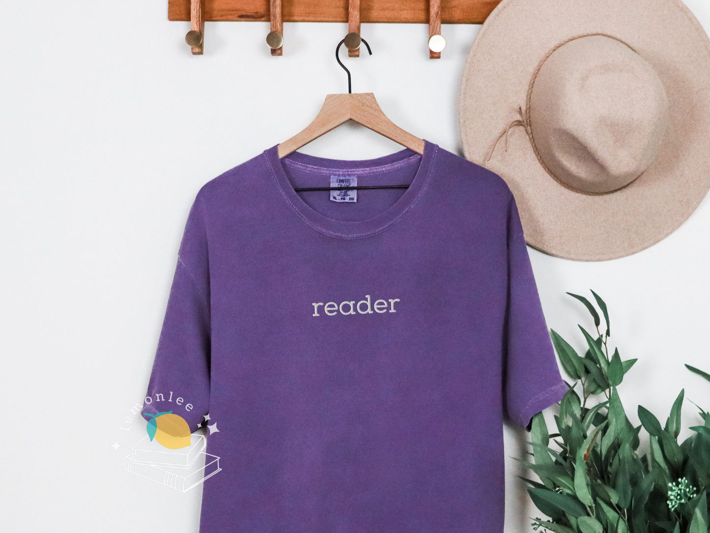 "Reader" Embroidered Comfort Colors Tee - White Embroidery