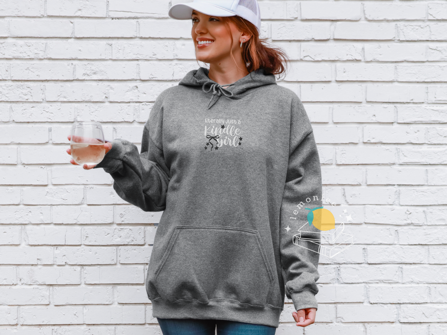 Literally Just A Kindle Girl Embroidered Cozy Bookish Hoodie