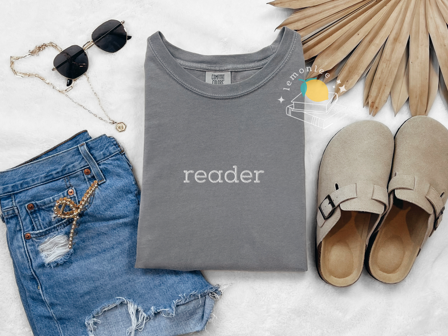 "Reader" Embroidered Comfort Colors Tee - White Embroidery
