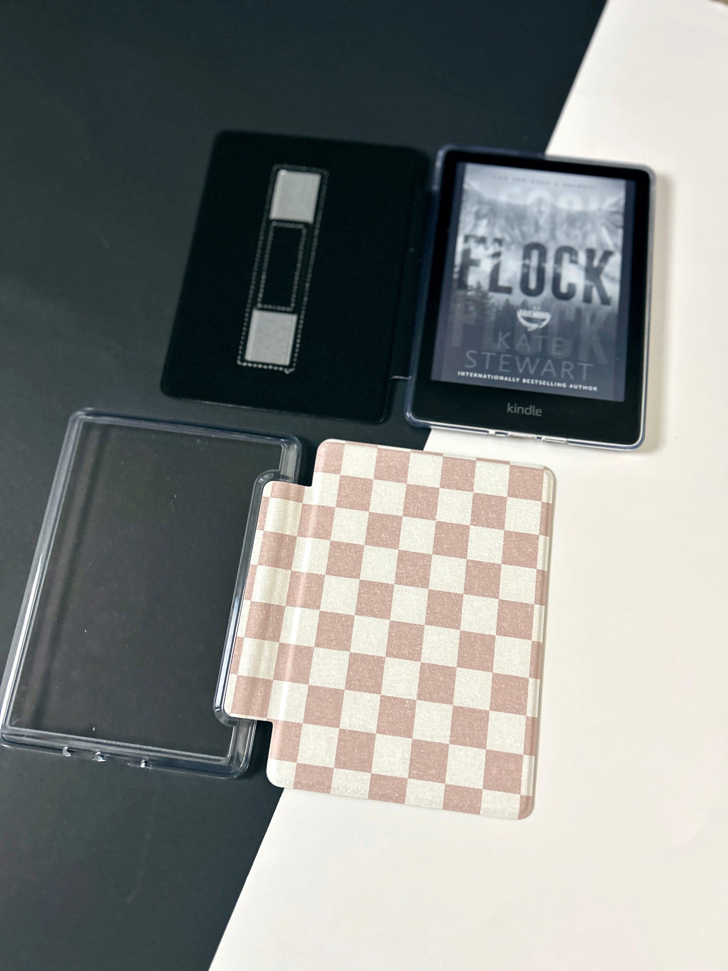 The Best of Both Kindle Case Cover with Clear Back and Cover Strap - Neutral Checkered - 10th + 11th Gen Paperwhite and Kindle Basic