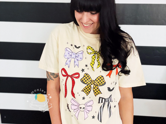 Spooky Cute Halloween Bows & Bats Comfort Colors Tee
