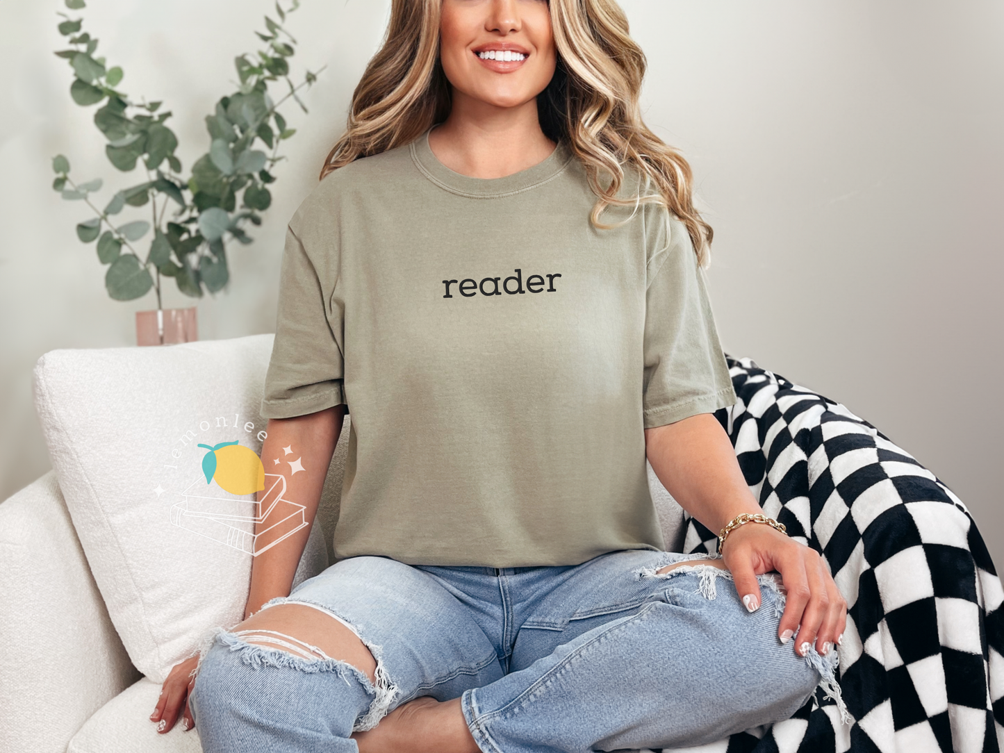 "Reader" Embroidered Comfort Colors Tee - Black Embroidery