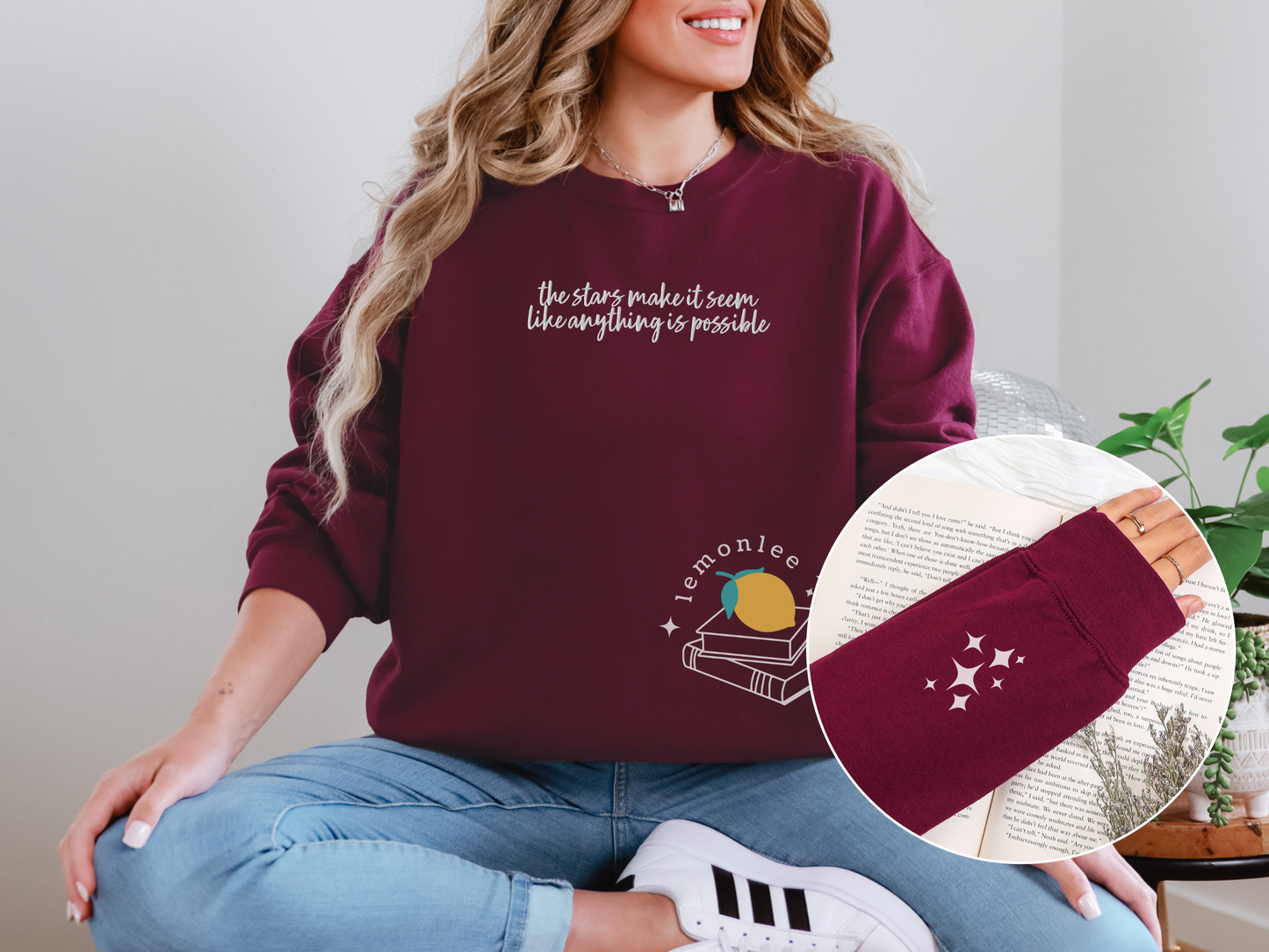*Officially Licensed by Ashley Claire* Rise of Night Quote Embroidered Crewneck Sweater