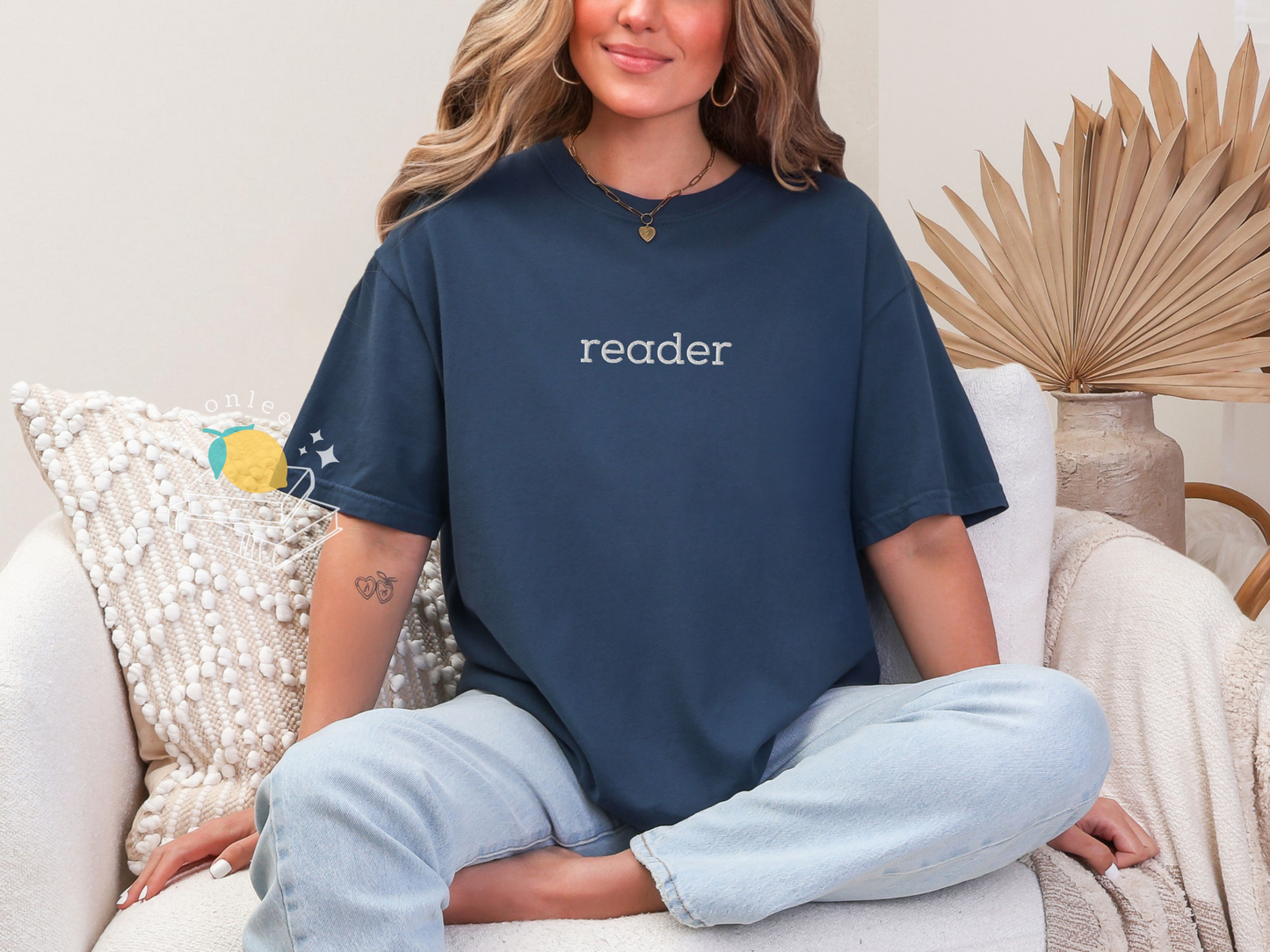 "Reader" Embroidered Comfort Colors Tee - White Embroidery