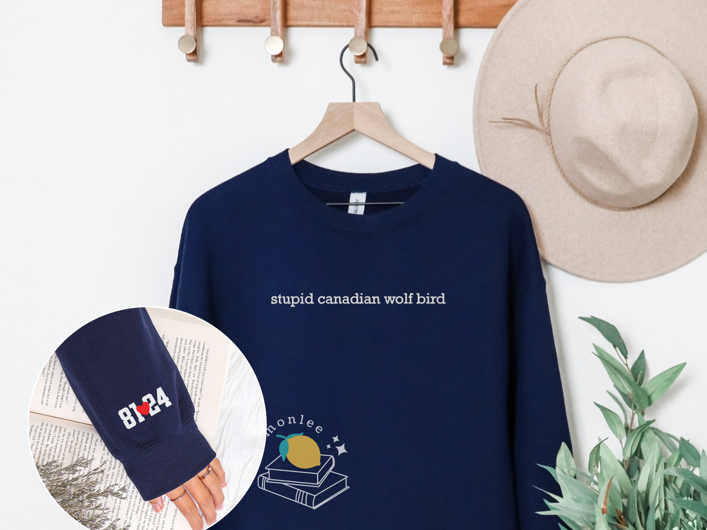 Stupid Canadian Wolf Bird Embroidered Crewneck Sweater with Sleeve Details