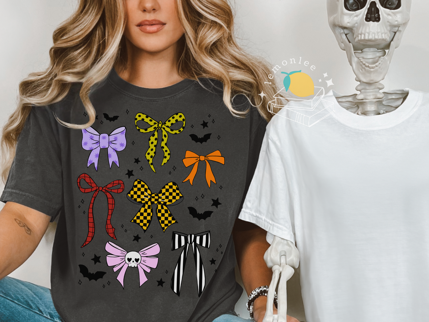 Spooky Cute Halloween Bows & Bats Comfort Colors Tee