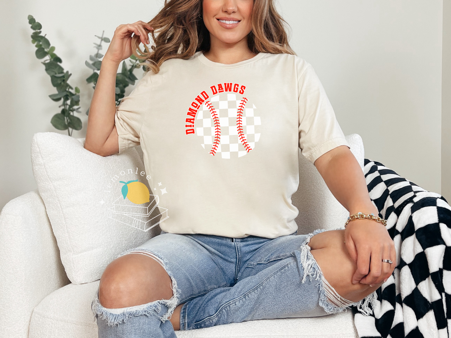 Checkered Baseball Diamond Dawgs Bella + Canvas Soft Style Shirt