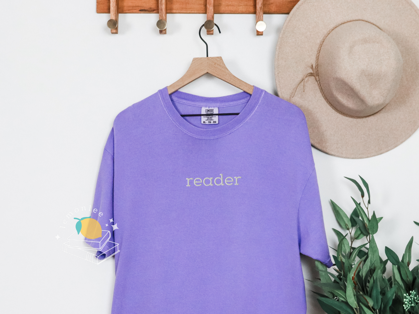 "Reader" Embroidered Comfort Colors Tee - White Embroidery