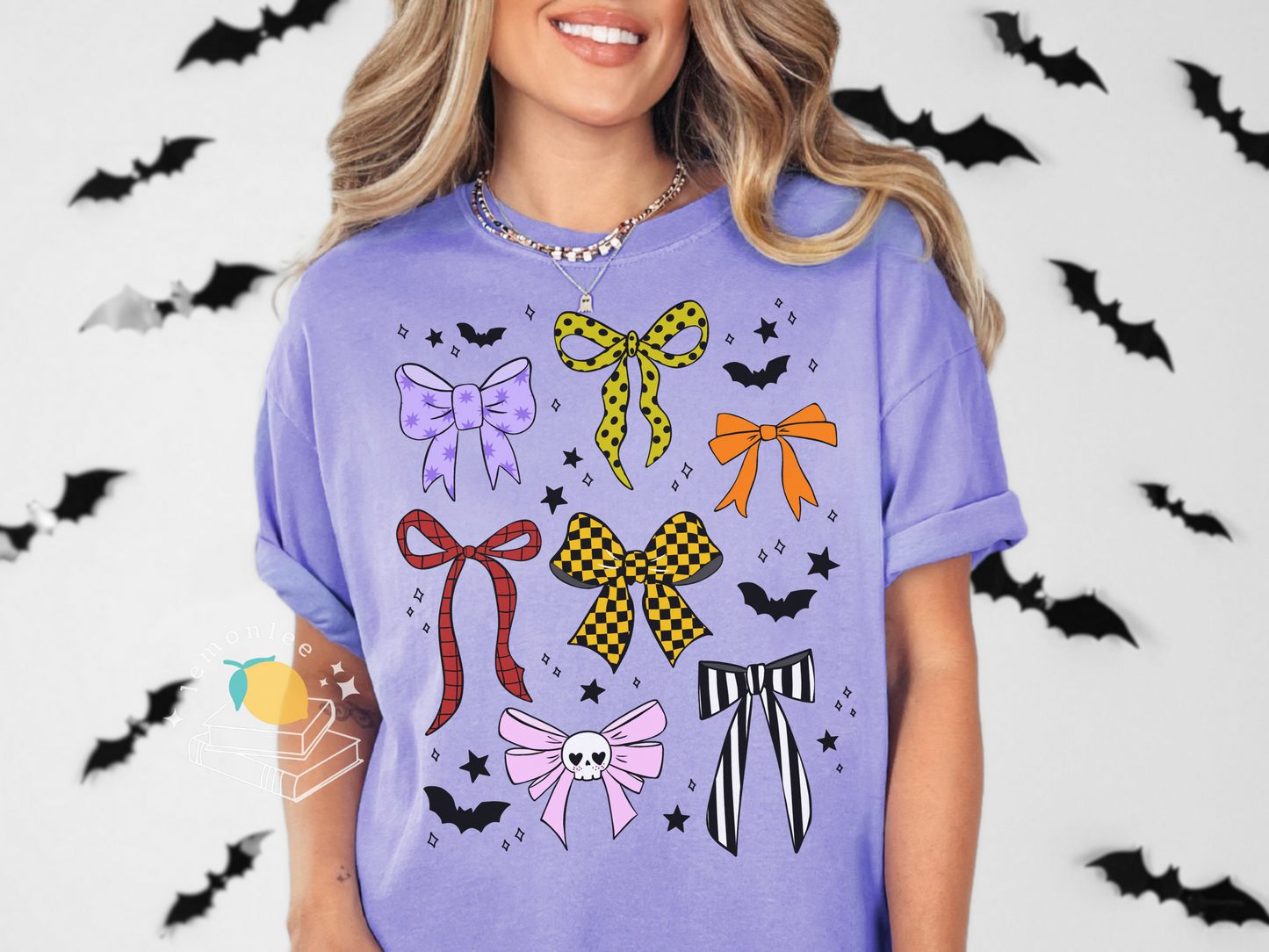 Spooky Cute Halloween Bows & Bats Comfort Colors Tee