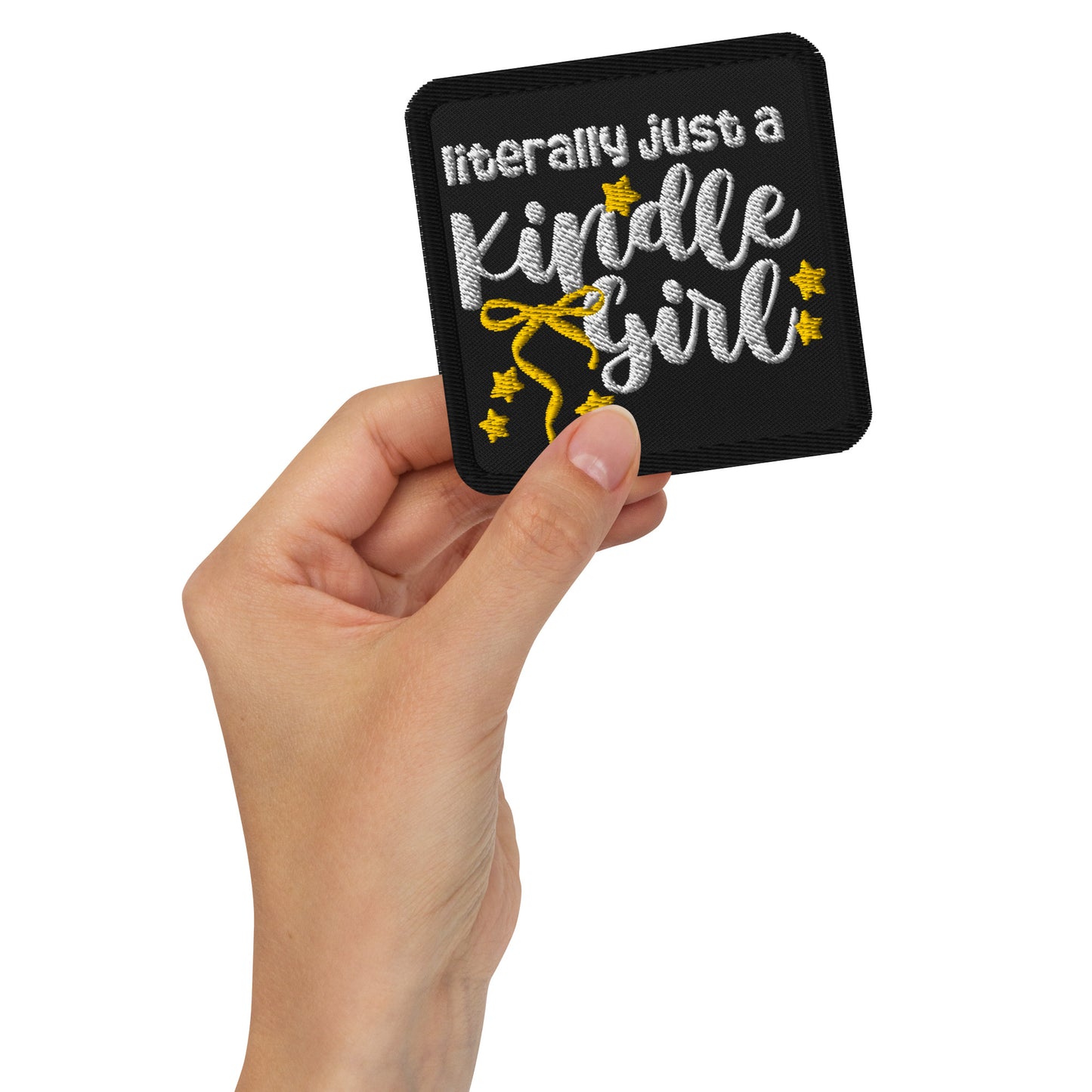 Literally Just A Kindle Girl Embroidered Iron-On 3" Square Patch