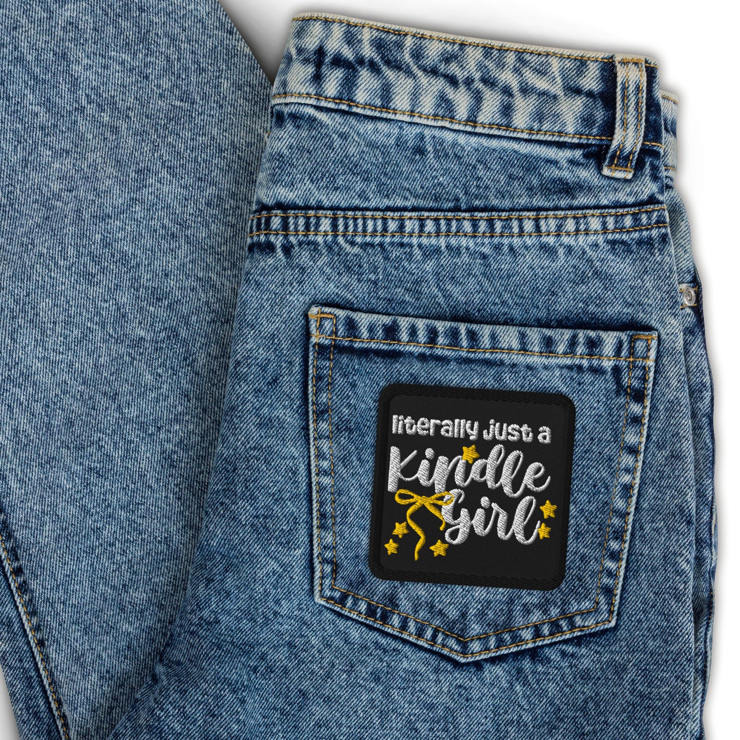 Literally Just A Kindle Girl Embroidered Iron-On 3" Square Patch