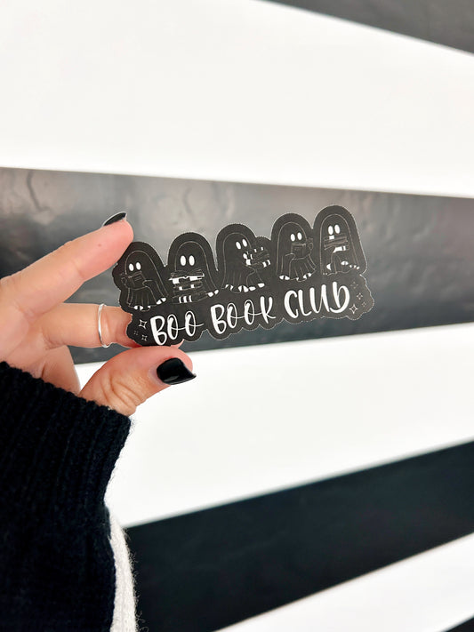 Autocollant du groupe Boo Book Club - Quatre options disponibles - Holographique - Noir + Blanc