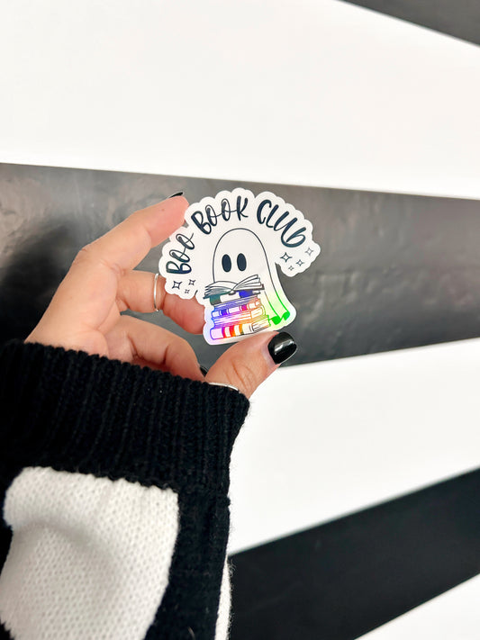 Autocollant Boo Book Club - Quatre options disponibles - Holographique - Noir + Blanc