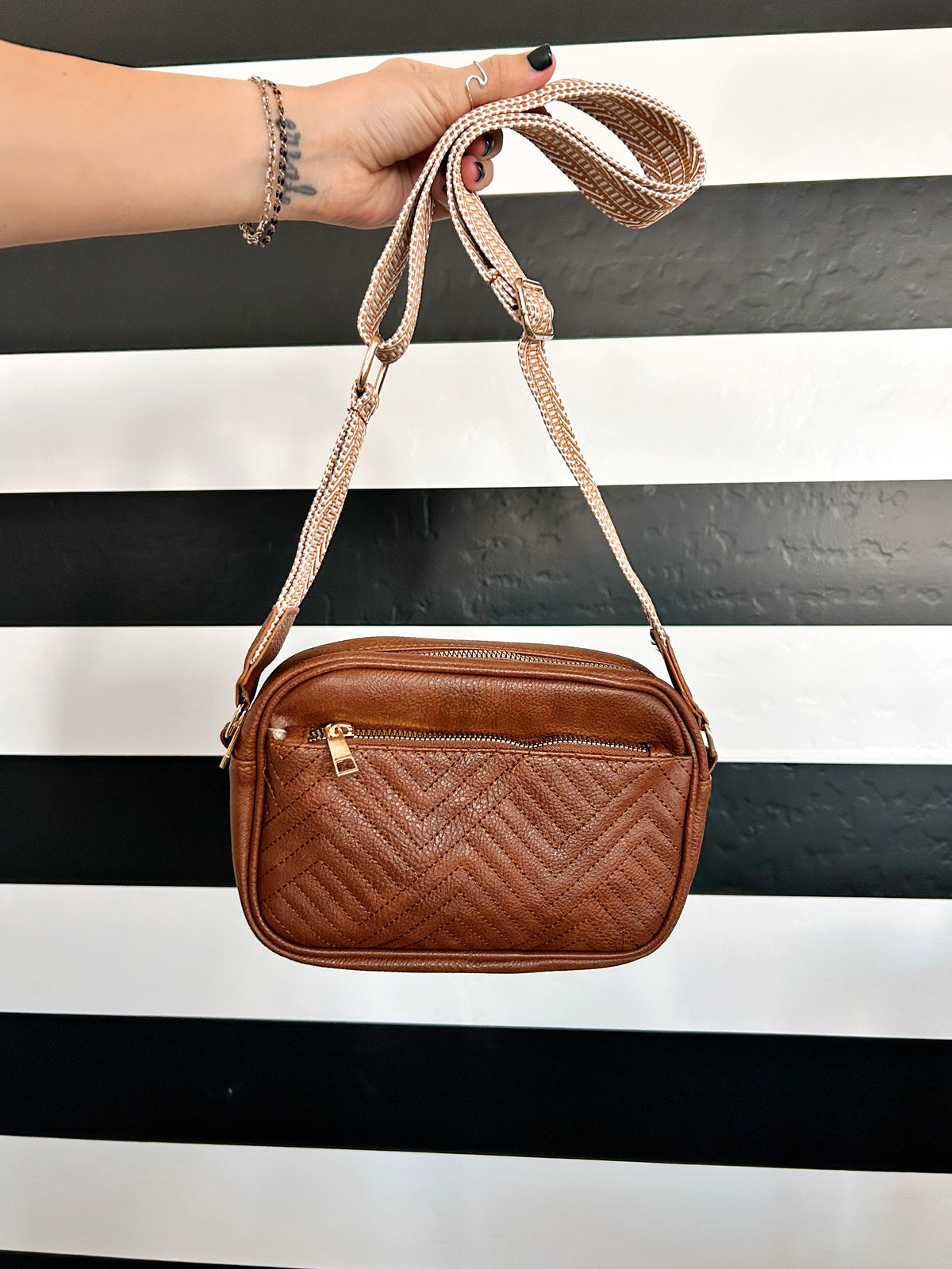 Lux Quilted Faux Leather Shoulder or Crossbody Purse - Solid Brown