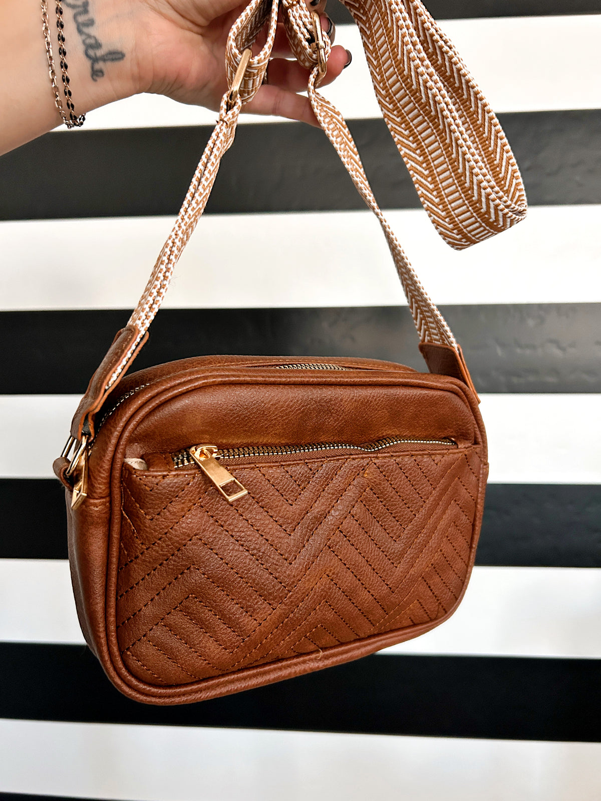 Lux Quilted Faux Leather Shoulder or Crossbody Purse - Solid Brown
