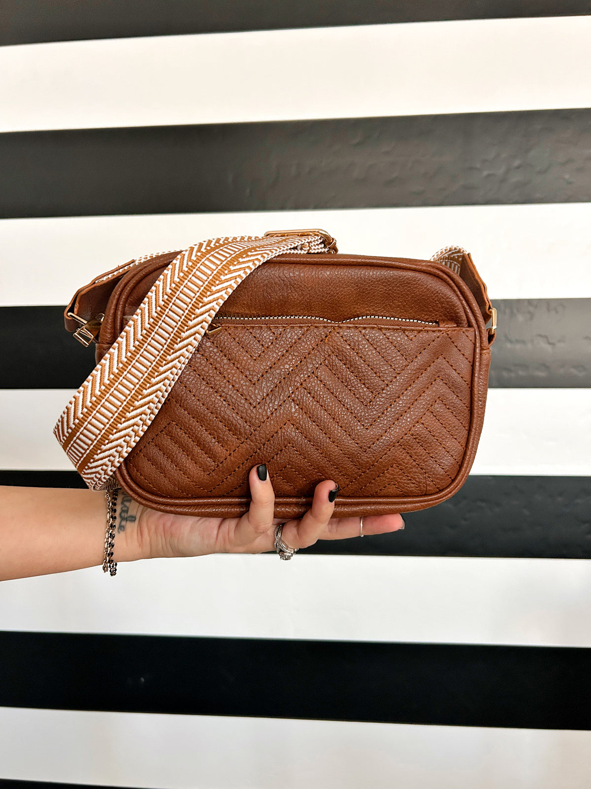 Lux Quilted Faux Leather Shoulder or Crossbody Purse - Solid Brown