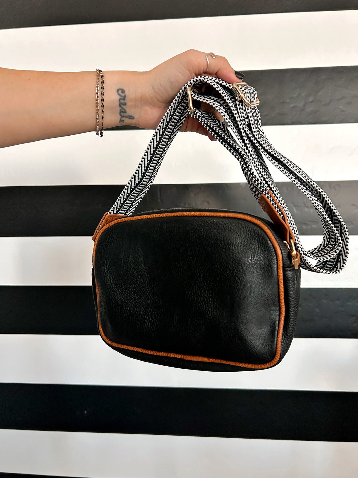 Lux Quilted Faux Leather Shoulder or Crossbody Purse - Black and Brown
