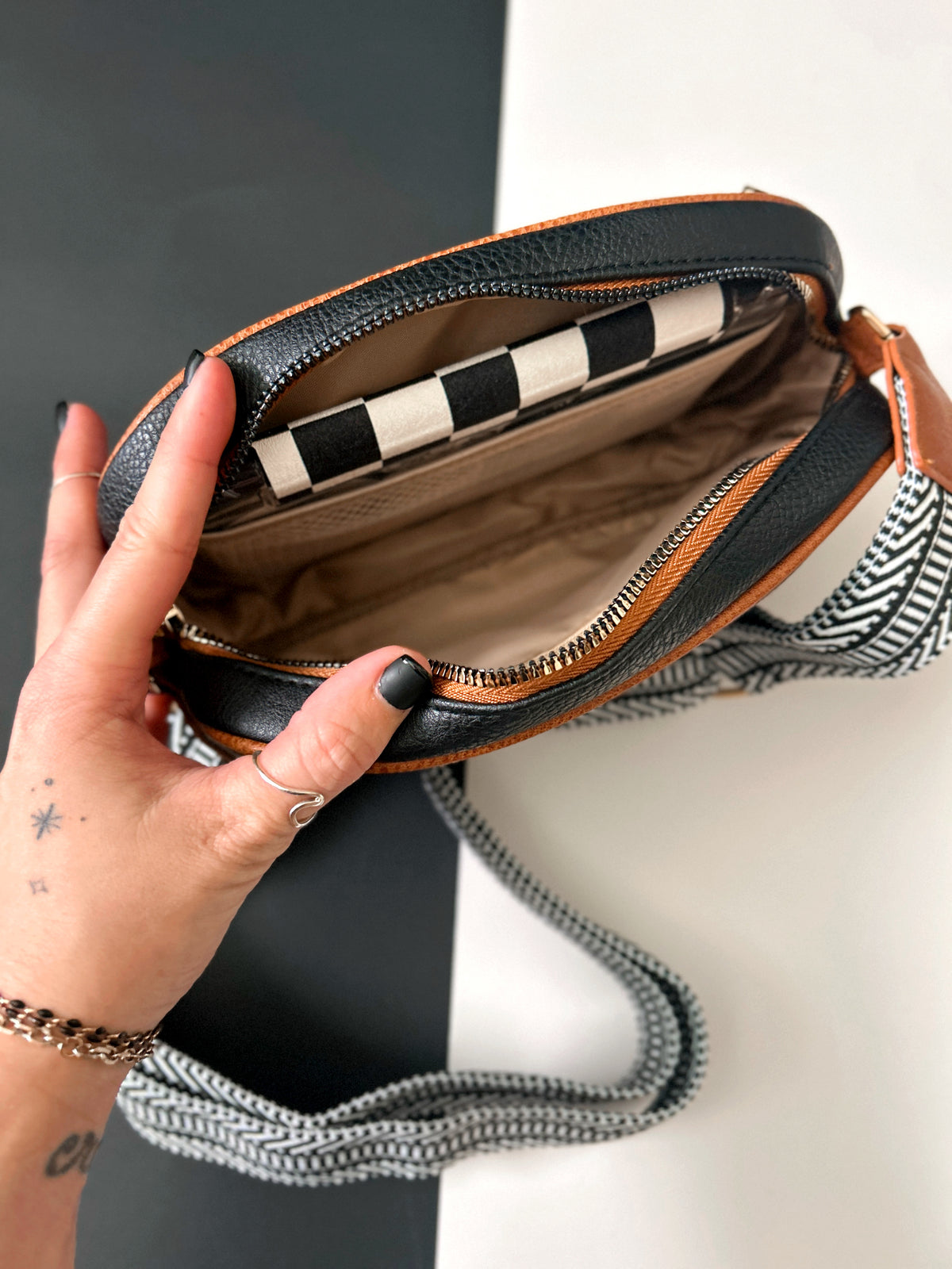 Lux Quilted Faux Leather Shoulder or Crossbody Purse - Black and Brown