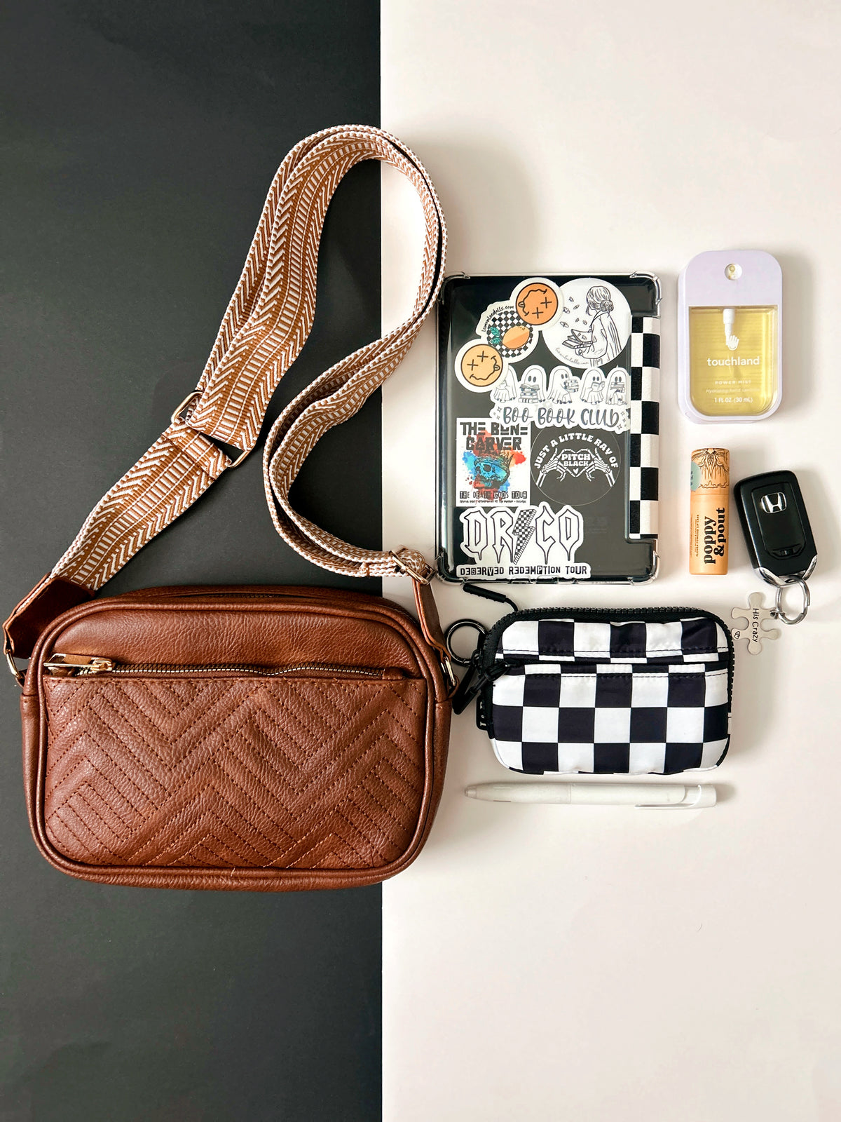 Lux Quilted Faux Leather Shoulder or Crossbody Purse - Solid Brown