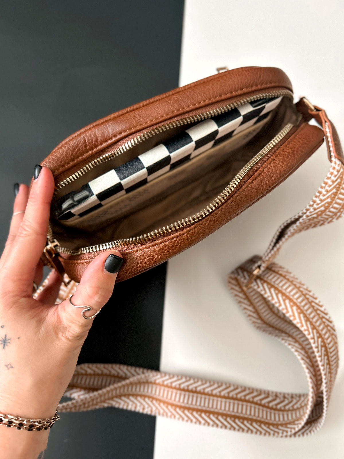 Lux Quilted Faux Leather Shoulder or Crossbody Purse - Solid Brown