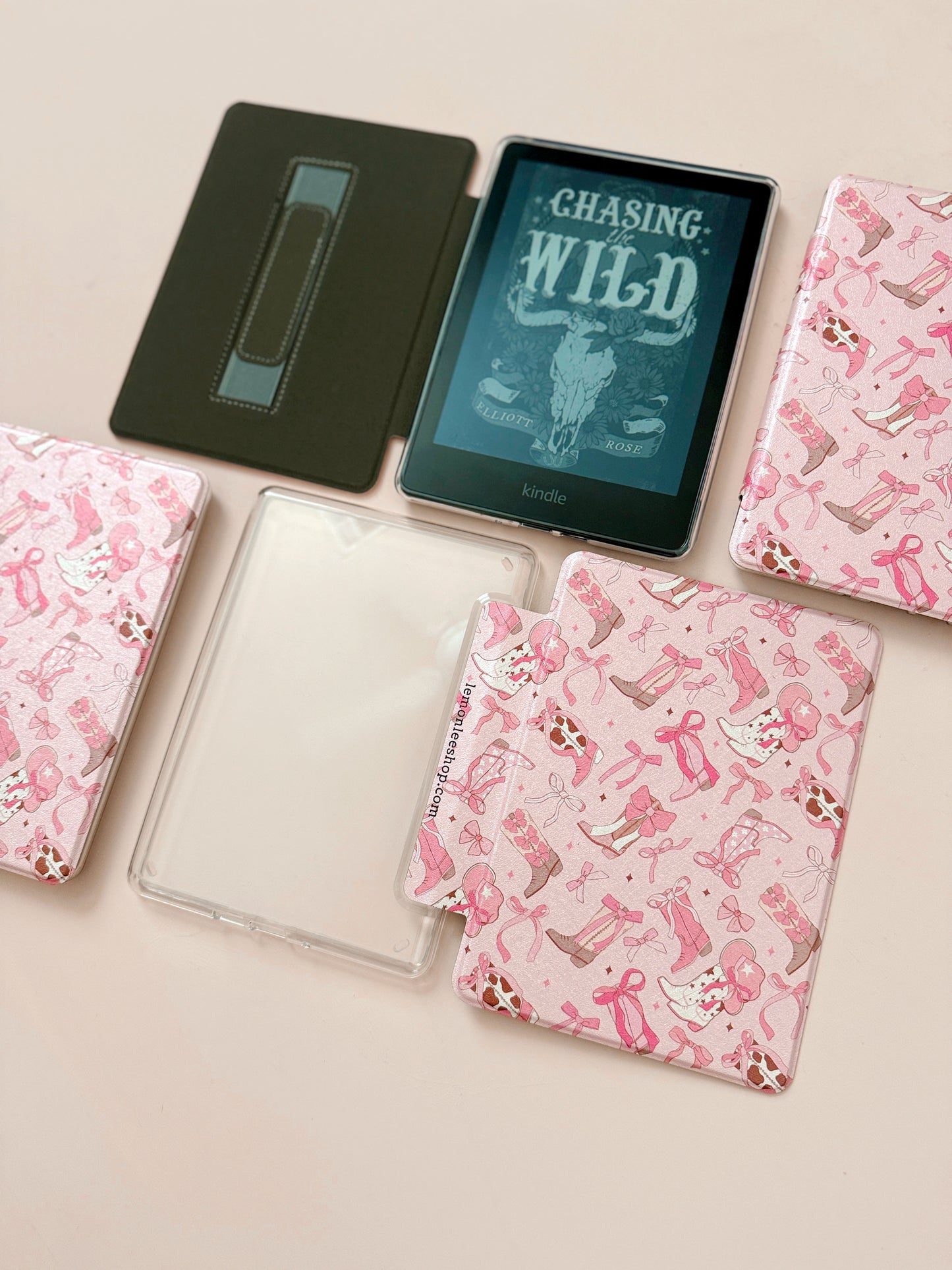 The Best of Both Kindle Case Cover with Clear Back and Cover Strap - Boots + Bows - 11th + 12th Gen Paperwhite and Kindle Basic