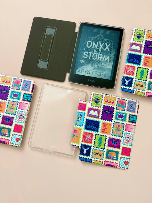 The Best of Both Kindle Case Cover with Clear Back and Cover Strap - Fantasy Stamps - 11th + 12th Gen Paperwhite and Kindle Basic