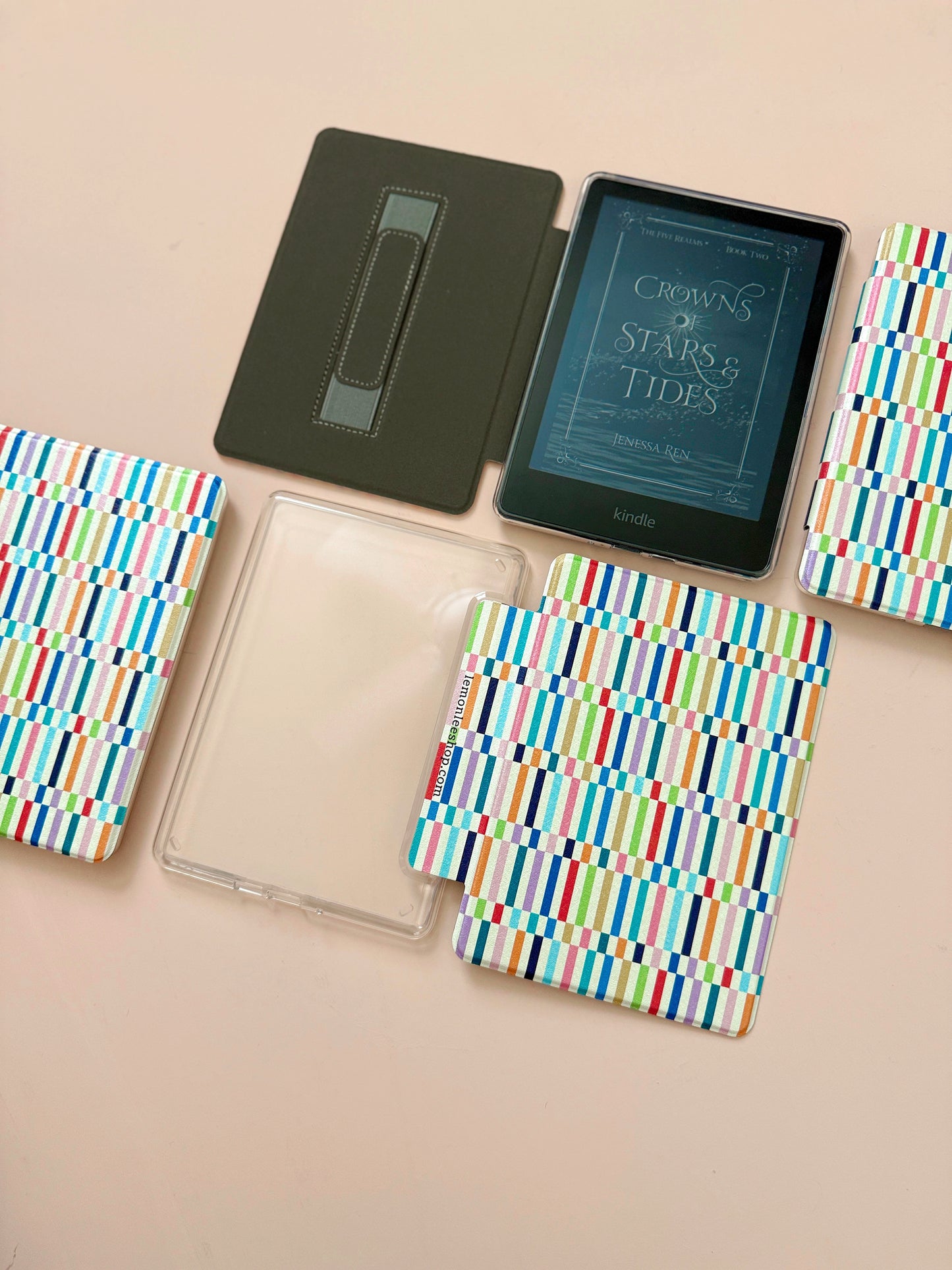 The Best of Both Kindle Case Cover with Clear Back and Cover Strap - Colorful Quilted - 11th + 12th Gen Paperwhite and Kindle Basic