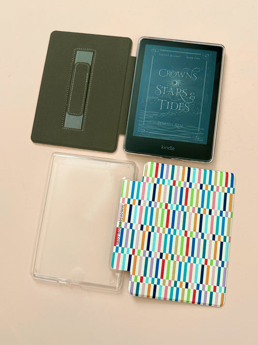 The Best of Both Kindle Case Cover with Clear Back and Cover Strap - Colorful Quilted - 11th + 12th Gen Paperwhite and Kindle Basic