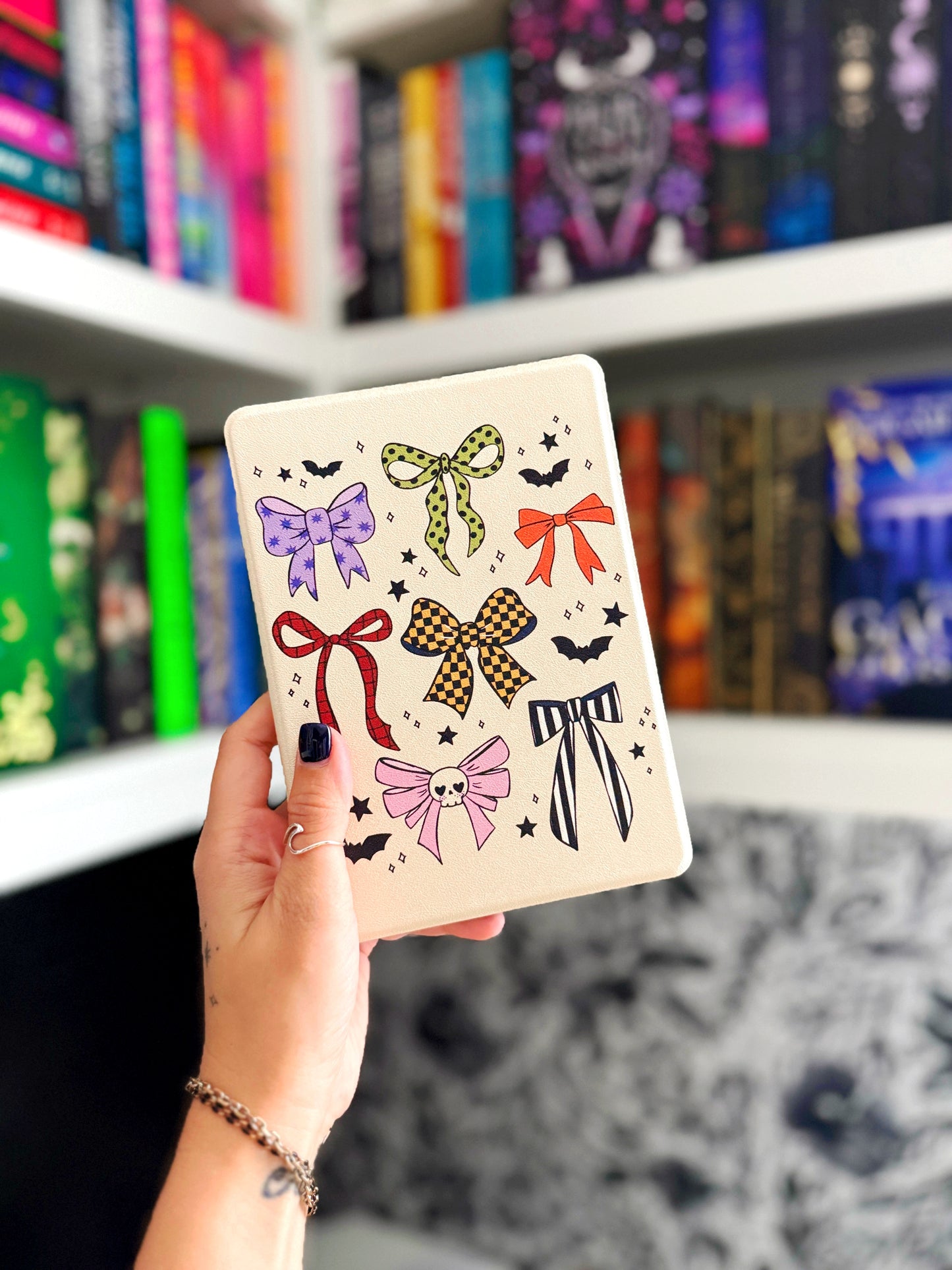 The Best of Both Kindle Case Cover with Clear Back and Cover Strap - Spooky Bows + Bats - 11th + 12th Gen Paperwhite/Colorsoft