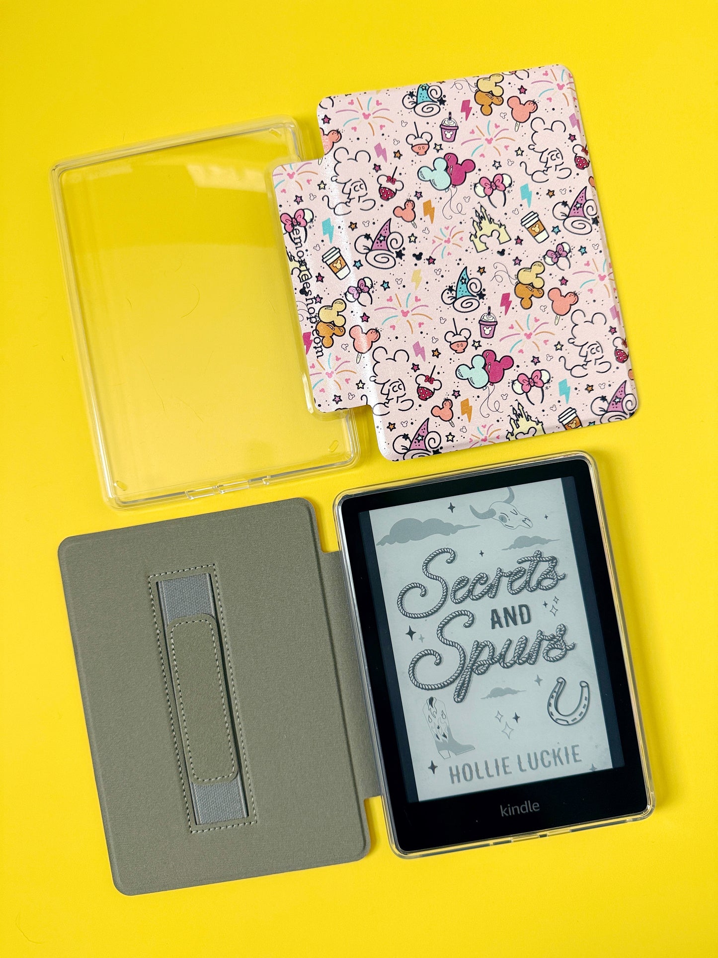 The Best of Both Kindle Case Cover with Clear Back and Cover Strap - PINK Magical Mouse - 11th + 12th Gen Paperwhite and Kindle Basic