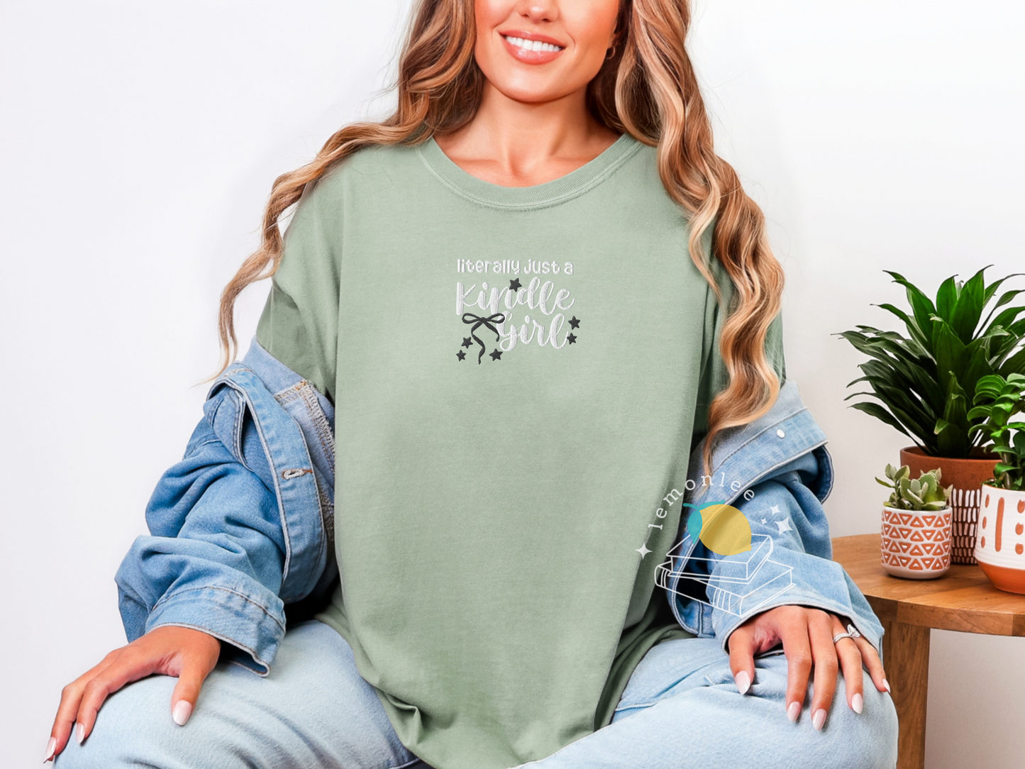 Literally Just A Kindle Girl Embroidered Comfort Colors Tee