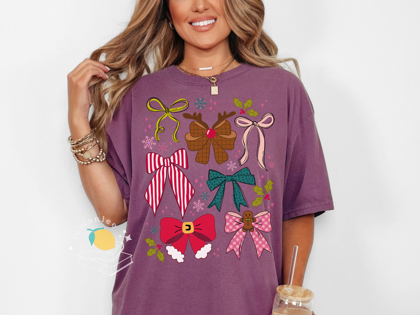 Christmas Cheer Holiday Bows Comfort Colors Tee