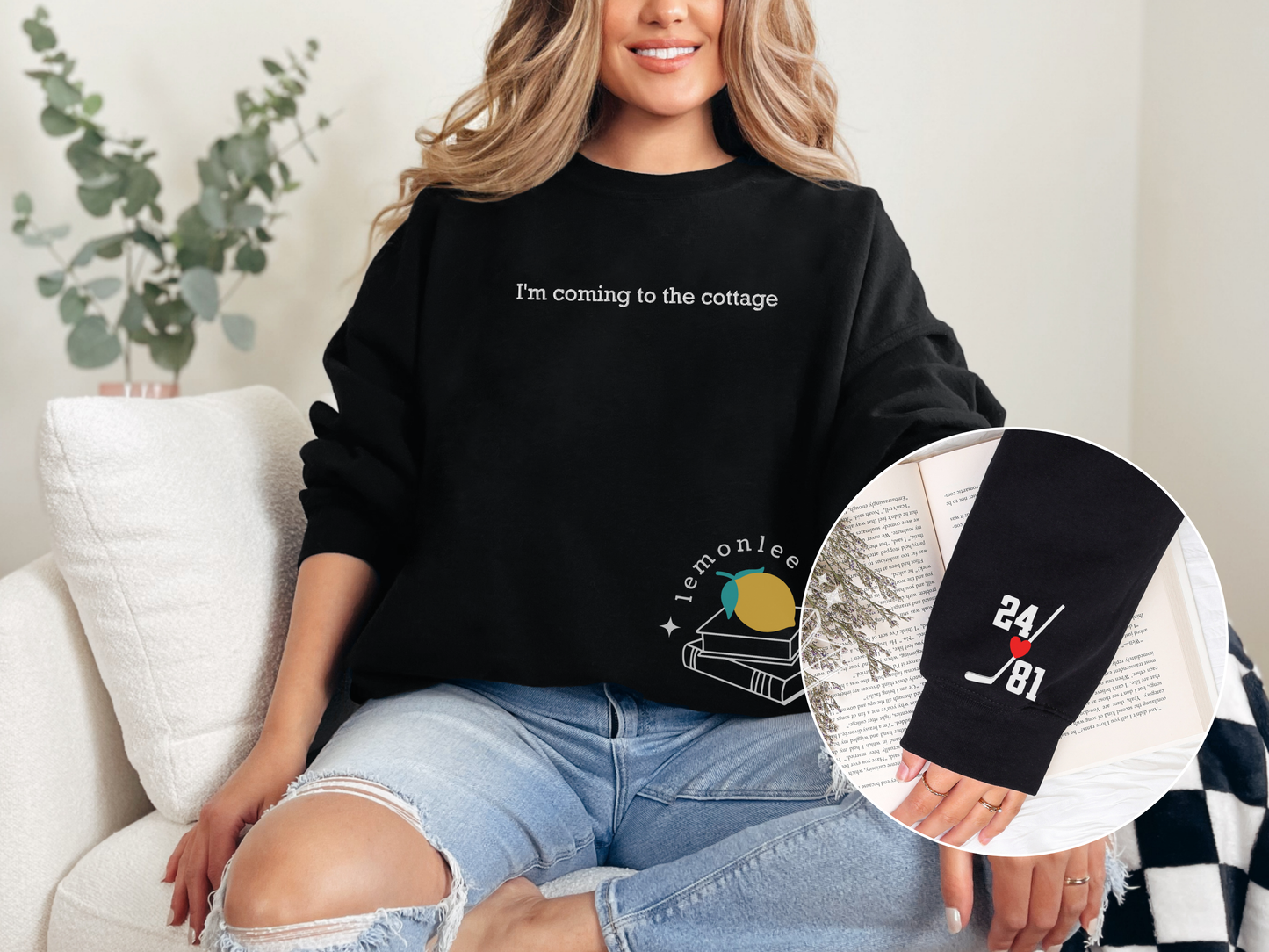 I'm Coming to the Cottage Embroidered Crewneck Sweater with Sleeve Details