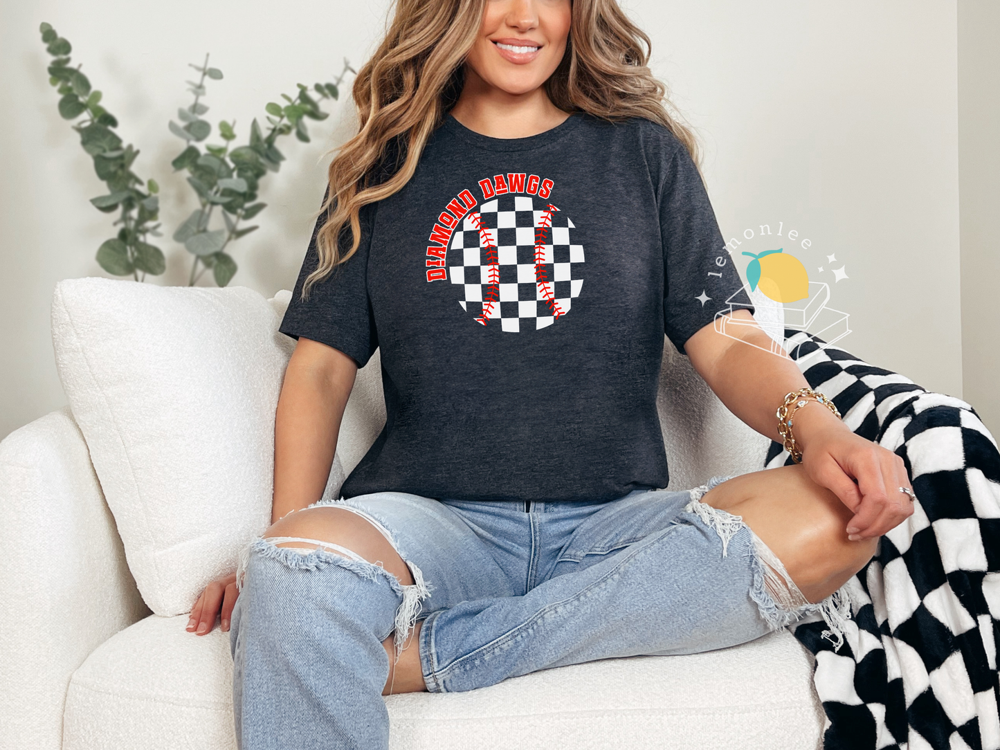 Checkered Baseball Diamond Dawgs Bella + Canvas Soft Style Shirt