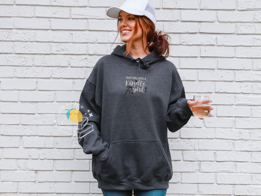 Literally Just A Kindle Girl Embroidered Cozy Bookish Hoodie