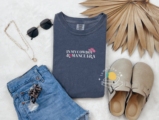 In My Cowboy Romance Era Embroidered Comfort Colors Tee