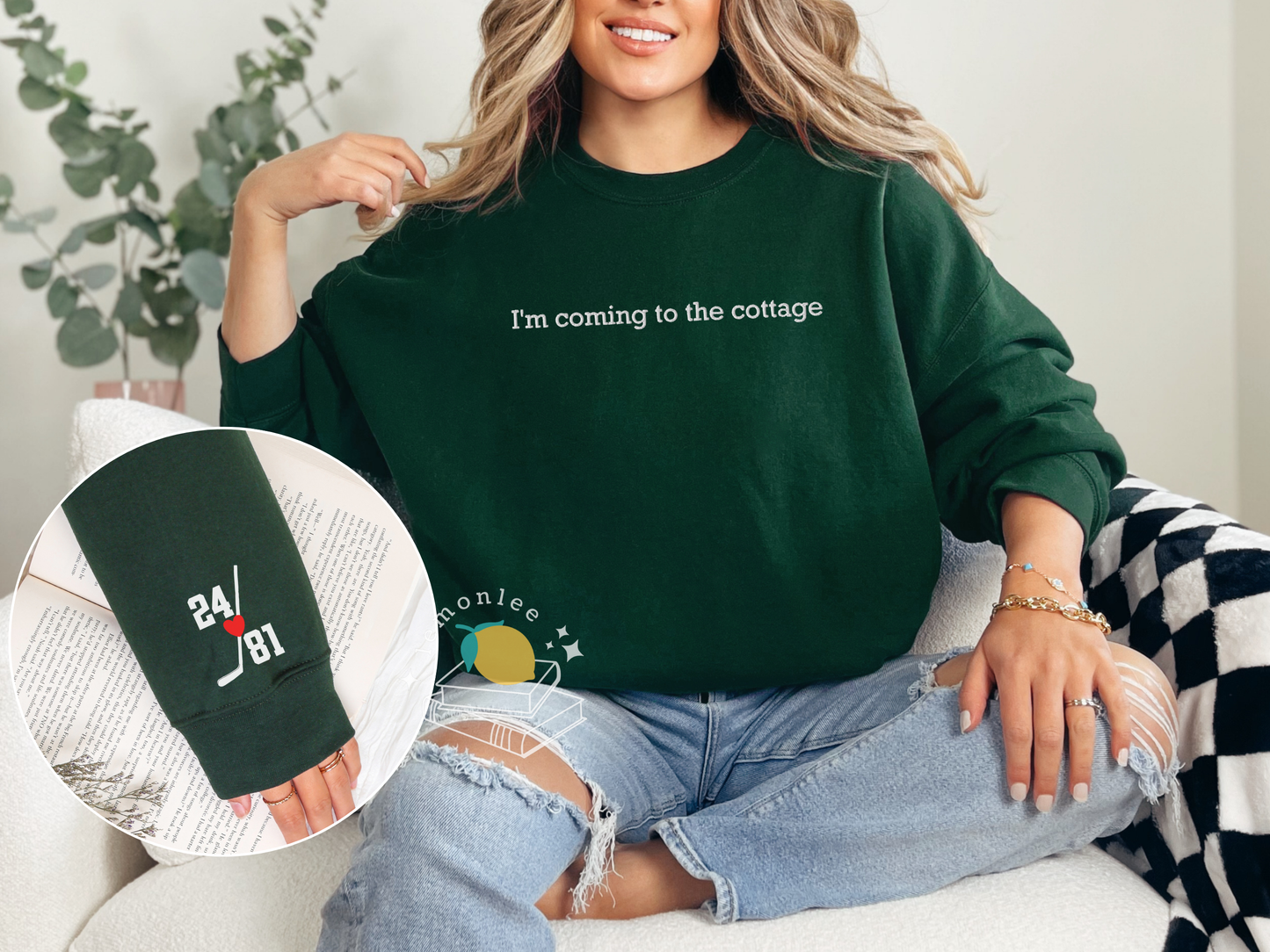 I'm Coming to the Cottage Embroidered Crewneck Sweater with Sleeve Details